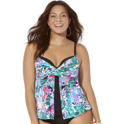 Swimsuits For All Women’s Plus Size Faux Flyaway Underwire Tankini Top - Image 6