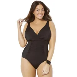 Swimsuits For All Women’s Plus Size Twist Ruched One Piece Swimsuit