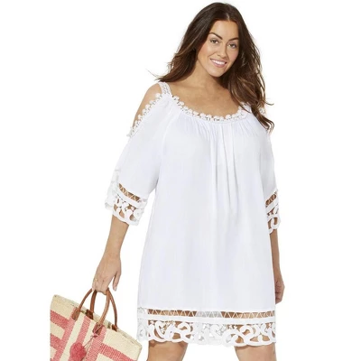Swimsuits For All Women’s Plus Size Vera Crochet Cold Shoulder Cover Up Dress - Image 4