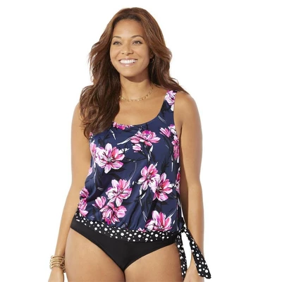 Swimsuits For All Women’s Plus Size Side Tie Blouson Tankini Top - Image 16