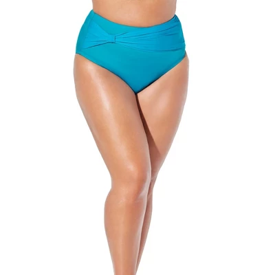 Swimsuits For All Women’s Plus Size Side Knot Drape Overlay High Waist Bikini Brief - Image 4