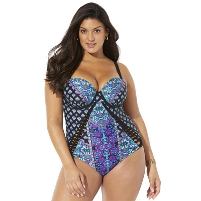 Swimsuits For All Women’s Plus Size Macrame Underwire One Piece Swimsuit - Image 4