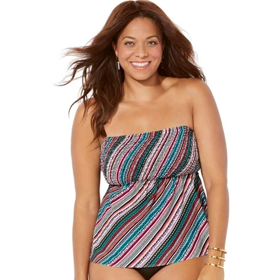 Swimsuits For All Women’s Plus Size Smocked Bandeau Tankini Top - Image 5