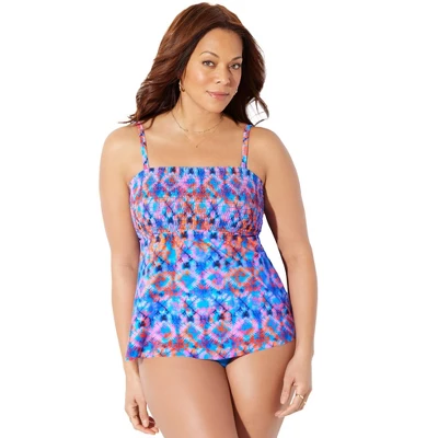 Swimsuits For All Women’s Plus Size Smocked Bandeau Tankini Top - Image 10