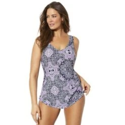 Swimsuits For All Women’s Plus Size Sarong Front One Piece Swimsuit