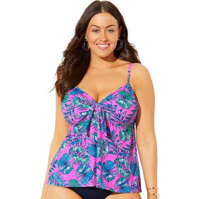 Swimsuits For All Women’s Plus Size Tie Front Underwire Tankini Top - Image 9