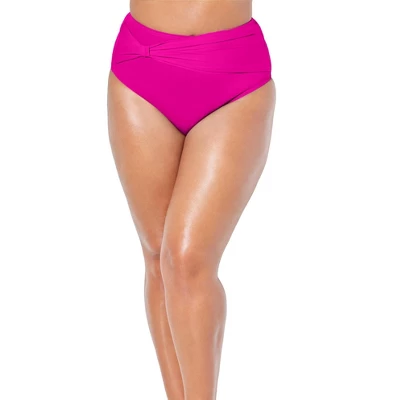 Swimsuits For All Women’s Plus Size Side Knot Drape Overlay High Waist Bikini Brief - Image 3
