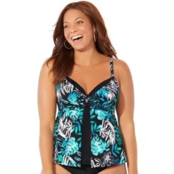 Swimsuits For All Women’s Plus Size Faux Flyaway Underwire Tankini Top