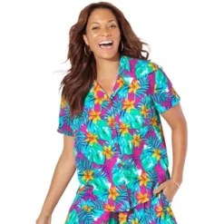 Swimsuits For All Women’s Plus Size Button Front Beach Shirt