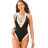 Swimsuits For All Women’s Plus Size Plunge Colorblock One Piece