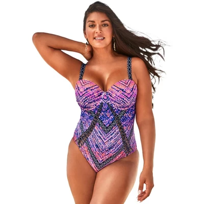 Swimsuits For All Women’s Plus Size Macrame Underwire One Piece Swimsuit - Image 9