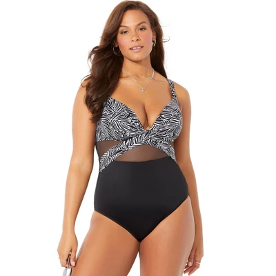 Swimsuits For All Women’s Plus Size Cut Out Mesh Underwire One Piece Swimsuit - Image 5