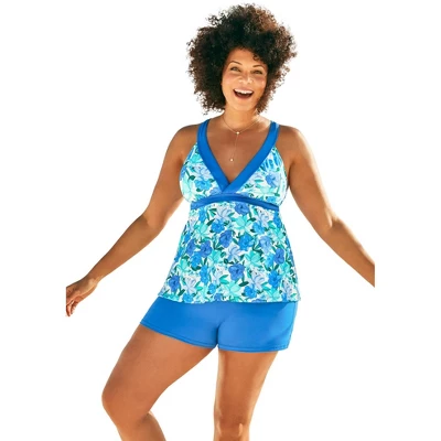 Swimsuits For All Women’s Plus Size Longer Length Surplice Tankini Top - Image 5