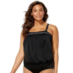 Swimsuits For All Women’s Plus Size Laser Cut Blouson Tankini Top