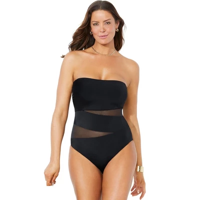 Swimsuits For All Women’s Plus Size Mesh Wrap Bandeau One Piece Swimsuit - Image 3