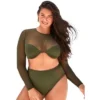 Swimsuits For All Women’s Plus Size Long Sleeve Underwire Mesh Bikini Top