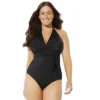 Swimsuits For All Women’s Plus Size Faux Wrap Halter One Piece Swimsuit