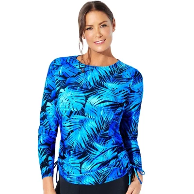 Swimsuits For All Women’s Plus Size Chlorine Resistant Side-Tie Adjustable Long Sleeve Swim Tee - Image 7