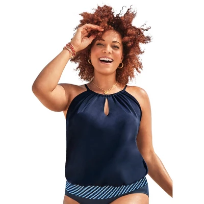 Swimsuits For All Women’s Plus Size High Neck Blouson Tankini Top - Image 4