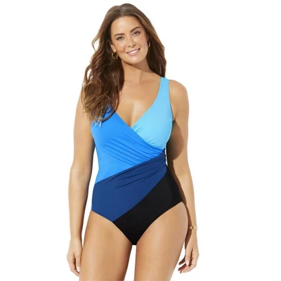 Swimsuits For All Women’s Plus Size Colorblock Surplice One Piece Swimsuit - Image 3