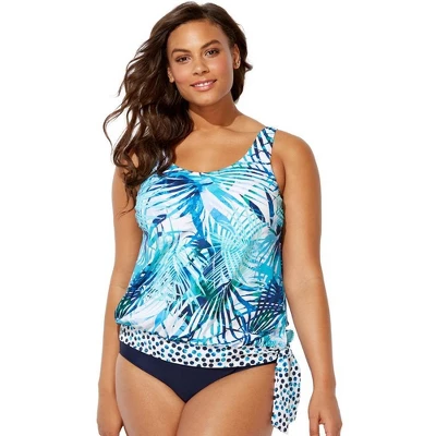 Swimsuits For All Women’s Plus Size Side Tie Blouson Tankini Top - Image 15