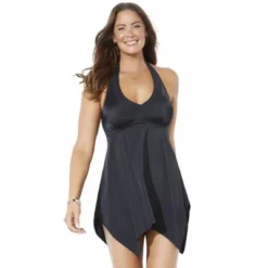 Swimsuits For All Women’s Plus Size Handkerchief Halter Two-Piece Swimdress Set