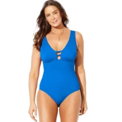 Swimsuits For All Women’s Plus Size Simple Plunge One Piece Swimsuit