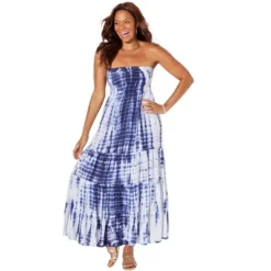 Swimsuits For All Women’s Plus Size Strapless Smocked Maxi Dress Cover Up