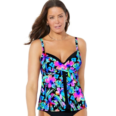 Swimsuits For All Women’s Plus Size Faux Flyaway Underwire Tankini Top - Image 9