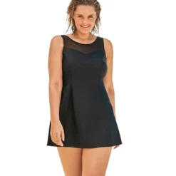 Swimsuits For All Women’s Plus Size Mesh High Neck Swimdress