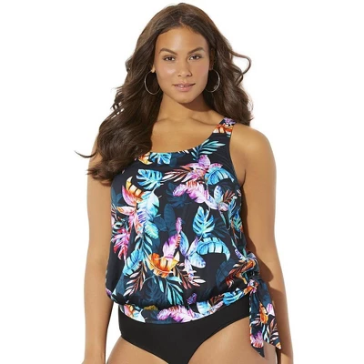 Swimsuits For All Women’s Plus Size Side Tie Blouson Tankini Top - Image 3