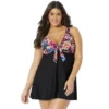 Swimsuits For All Women’s Plus Size Tie Front V-Neck Swimdress