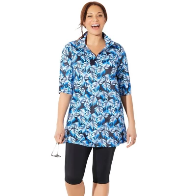 Swimsuits For All Women’s Plus Size Sun Resistant Quarter Zip Swim Top