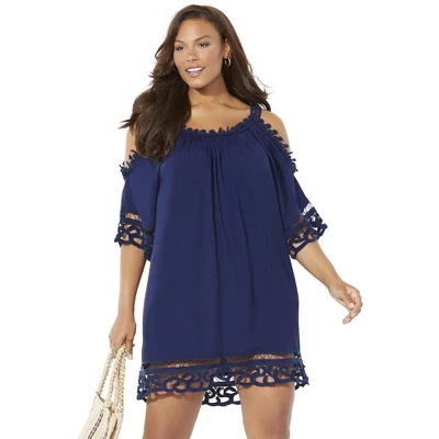 Swimsuits For All Women’s Plus Size Vera Crochet Cold Shoulder Cover Up Dress - Image 3