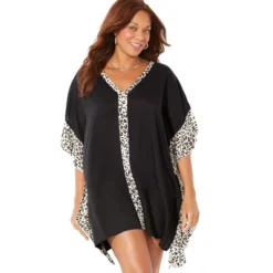 Swimsuits For All Women’s Plus Size Emi Printed Trim Cover Up Tunic