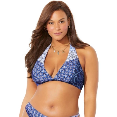 Swimsuits For All Women’s Plus Size Romancer Colorblock Halter Triangle Bikini Top - Image 5