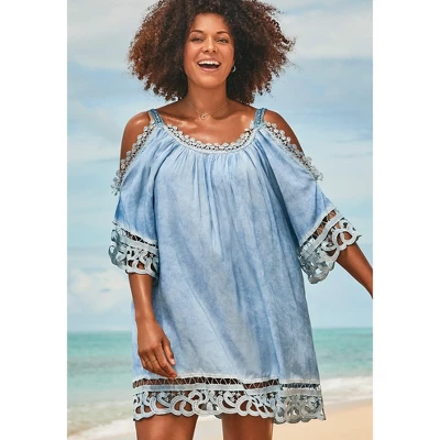 Swimsuits For All Women’s Plus Size Vera Crochet Cold Shoulder Cover Up Dress - Image 6