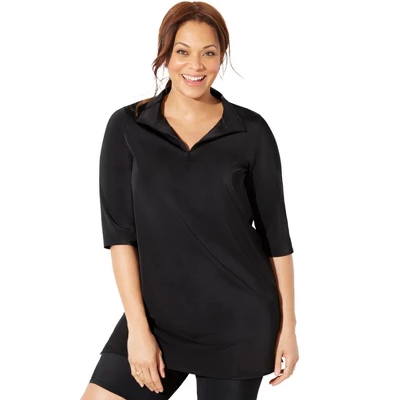 Swimsuits For All Women’s Plus Size Sun Resistant Quarter Zip Swim Top - Image 4