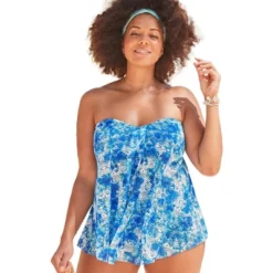 Swimsuits For All Women’s Plus Size Longer Length Bandeau Flyaway Tankini Top