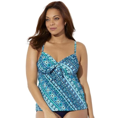 Swimsuits For All Women’s Plus Size Tie Front Underwire Tankini Top - Image 5
