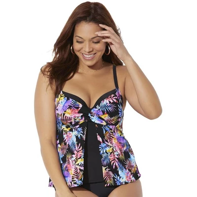 Swimsuits For All Women’s Plus Size Faux Flyaway Underwire Tankini Top - Image 5