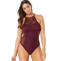 Swimsuits For All Women’s Plus Size Crochet High Neck One Piece Swimsuit