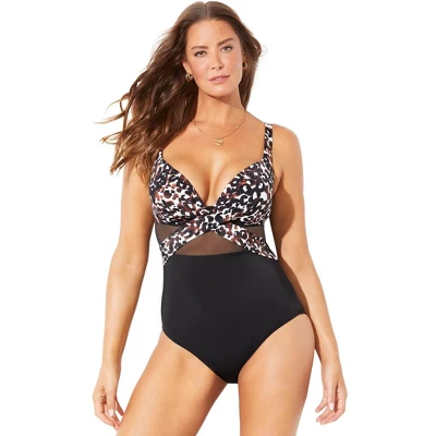 Swimsuits For All Women’s Plus Size Cut Out Mesh Underwire One Piece Swimsuit - Image 4