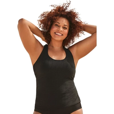 Swimsuits For All Women’s Plus Size Textured Crossback Tankini Top - Image 2