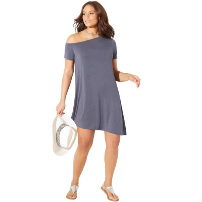 Swimsuits For All Women’s Plus Size Asymmetrical Off The Shoulder Dress - Image 3