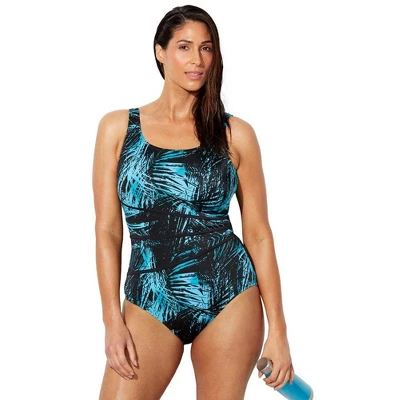 Swimsuits For All Women’s Plus Size Chlorine Resistant Spliced Tank One Piece Swimsuit - Image 4
