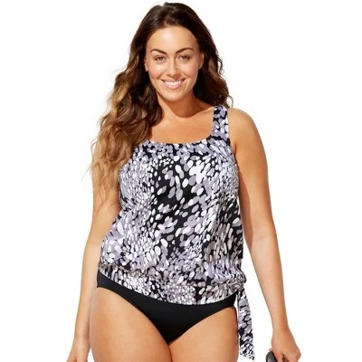 Swimsuits For All Women’s Plus Size Side Tie Blouson Tankini Top - Image 13