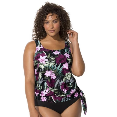Swimsuits For All Women’s Plus Size Side Tie Blouson Tankini Top - Image 19