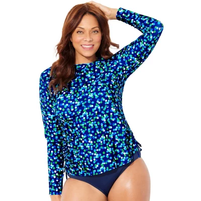 Swimsuits For All Women’s Plus Size Chlorine Resistant Side-Tie Adjustable Long Sleeve Swim Tee - Image 8