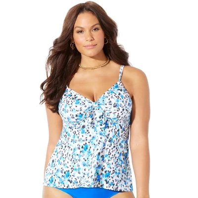 Swimsuits For All Women’s Plus Size Tie Front Underwire Tankini Top - Image 11